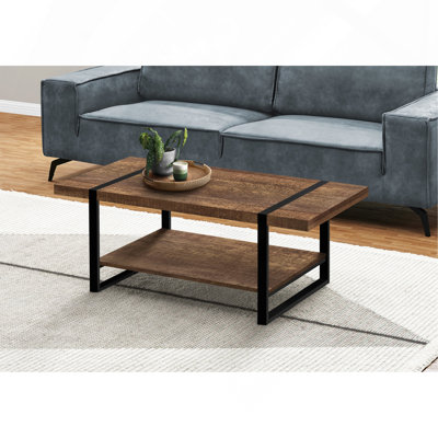 Coffee Table Accent Cocktail Rectangular Living Room 48"1 Brown Laminate Black Metal Contemporary Modern.