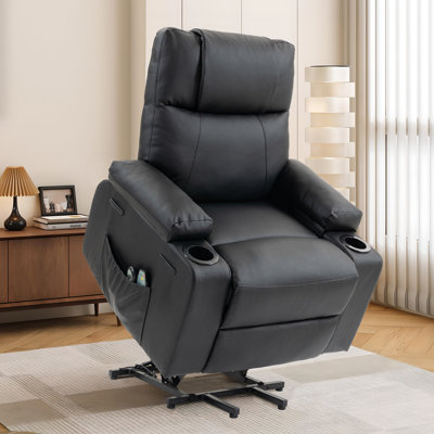 Ensemble de 2 fauteuils inclinables électriques en cuir PU avec porte-gobelets, petits fauteuils inclinables pour petits espaces (noir)