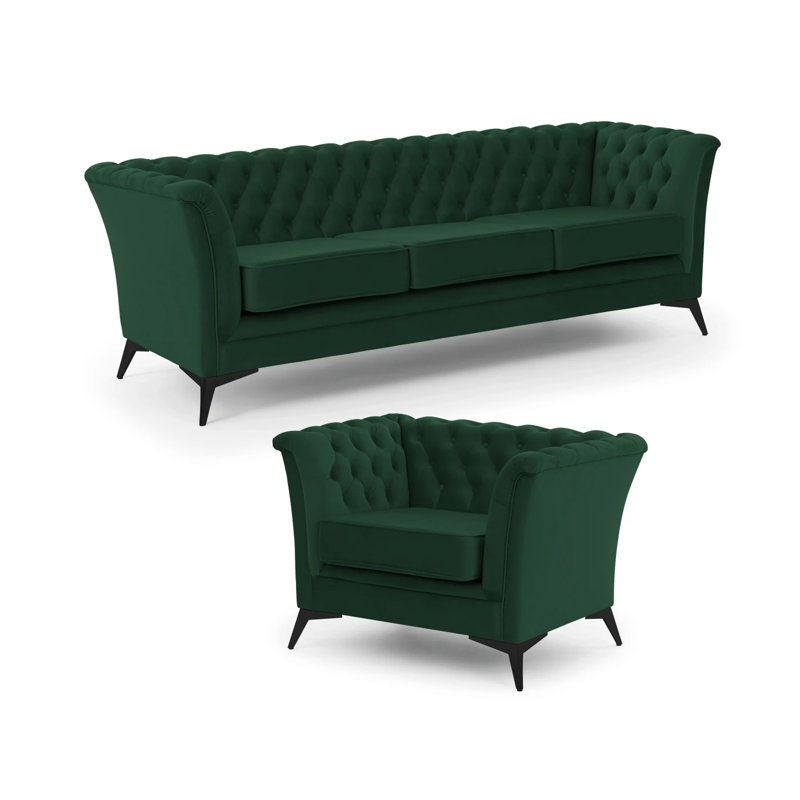 Whitby 2 - Piece Velvet Living Room Set, Black, Bottle Green