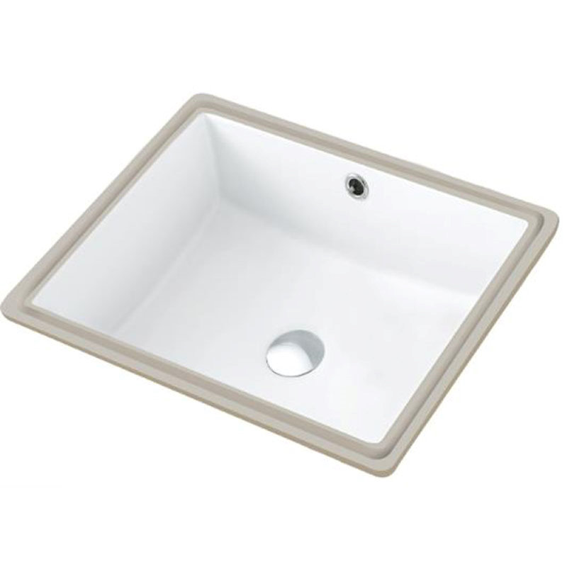Lavabo de salle de bain rectangulaire encastré en porcelaine vitreuse blanche avec trop-plein