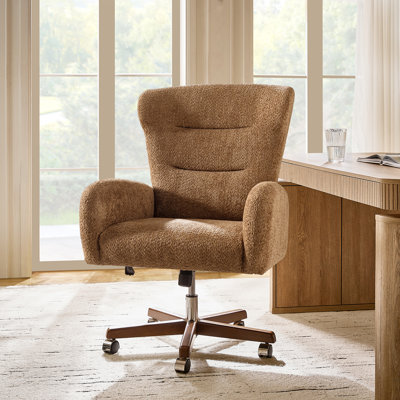 Caden Modern Chenille Simple Assembly Wingback Executive Chair with Adjustable Height and Curved Armrests