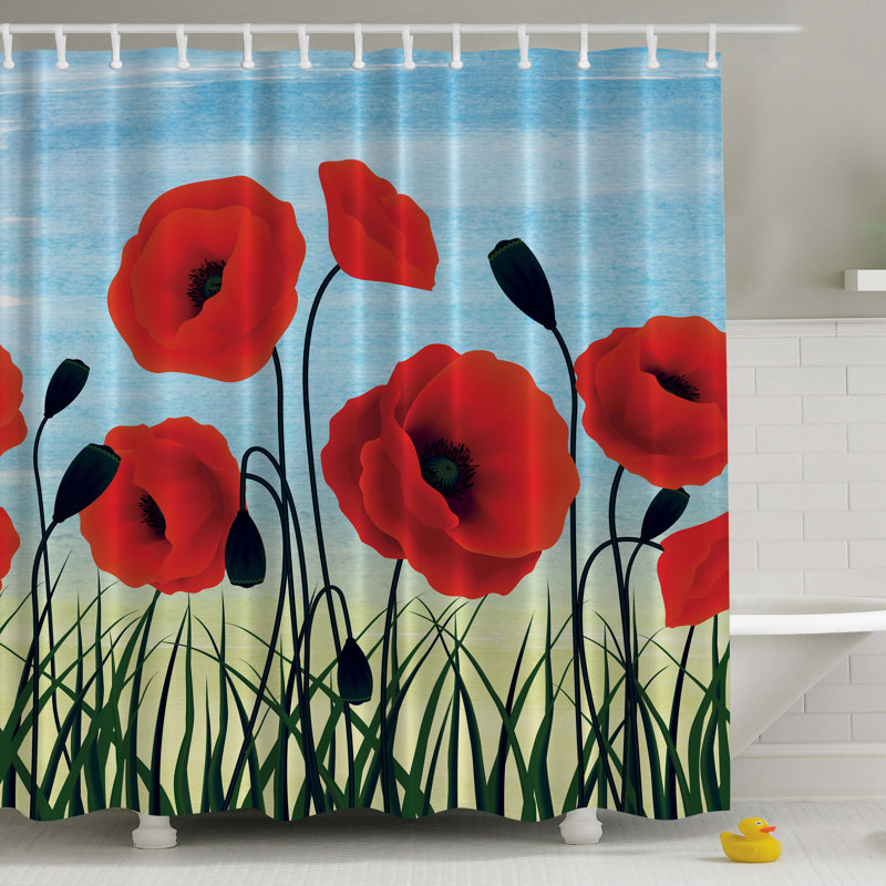 Rideau de douche simple sous le ciel à l’impression Poppies