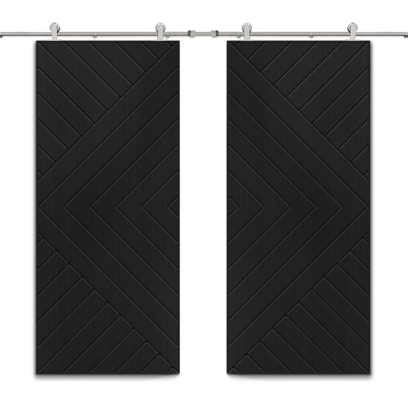 Porte de grange à panneaux et en bois avec quincaillerie d'installation, 60 po x 84 po, Noir