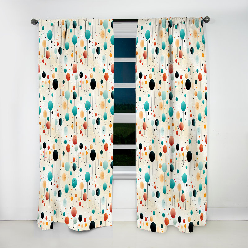 Funky pois rétro bleu et orange - Rideau moderne - Velours obscurcissant - 1 panneau, L 52 po x L 95 po
