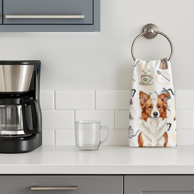 Serviette de cuisine Coffee Bar, Border collie rouge et blanc