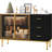 46.4" Buffet Sideboard Cabinet with Fluted Design, Glass Doors & 3 Drawers for Dining Room