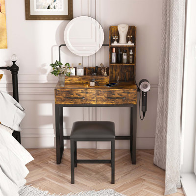 Makeup Vanity With LED Lights, 3 Color Modes, Power Outlets, And Spacious Storage For Organized Beauty Routines