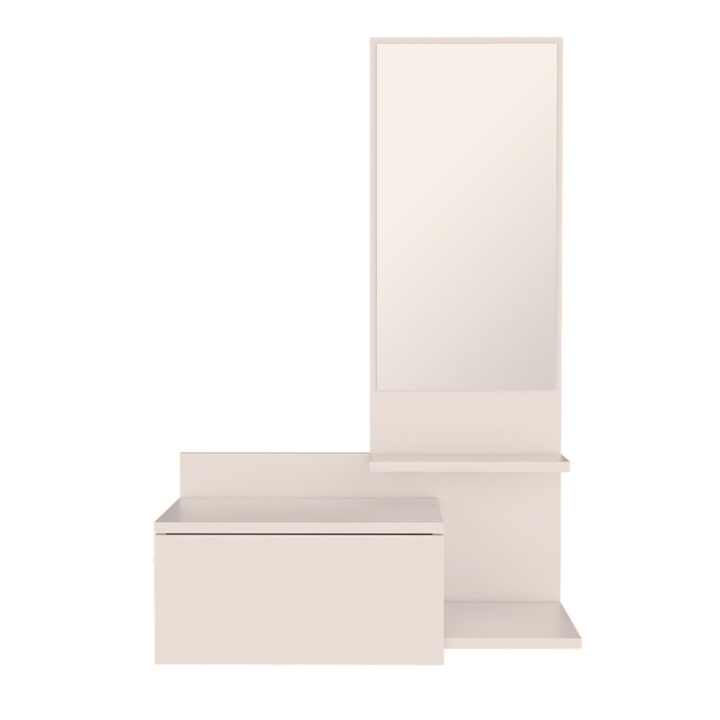 23.6" Wide 3-Tier Shelf  Floating  Mirror Console Table, Full Extension Drawer White, White