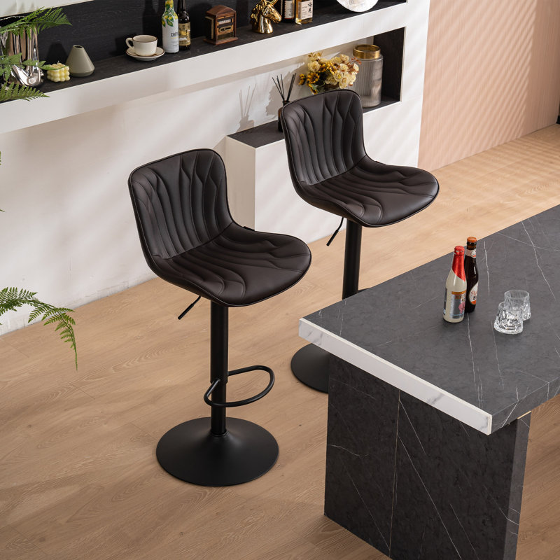 Swivel Upholstered Adjustable Height Counter Stool with Metal Frame, Brown