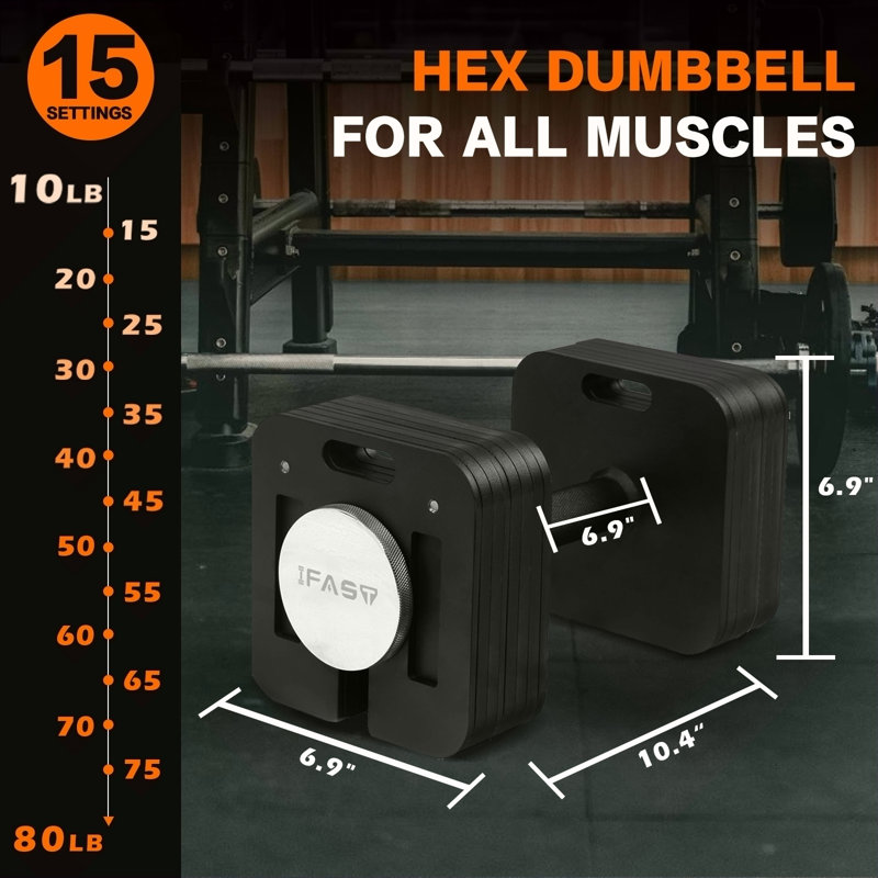 Haltère carré 9 en 1 avec haltères réglables 80LBS