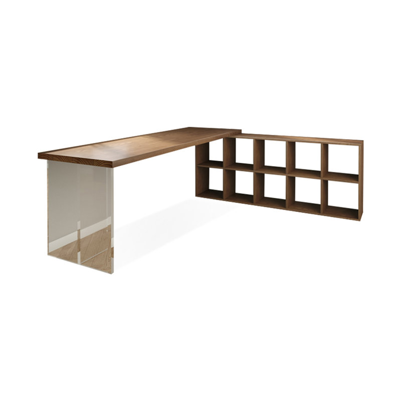78.74"Light walnut L-Shaped Solid Wood desk, H 29,53 po x l 94,49 po x P 23,62 po