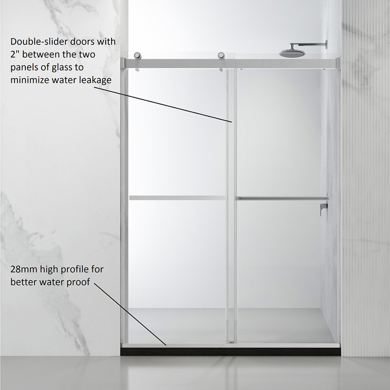 48" W x 76" H Frameless Nickel Sliding Shower Enclosure
