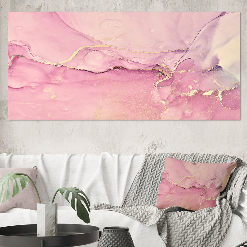 «Pink Marble Waves II», peinture sur toile, Toile tendue, H 28 po x l 60 po x P 1,5 po