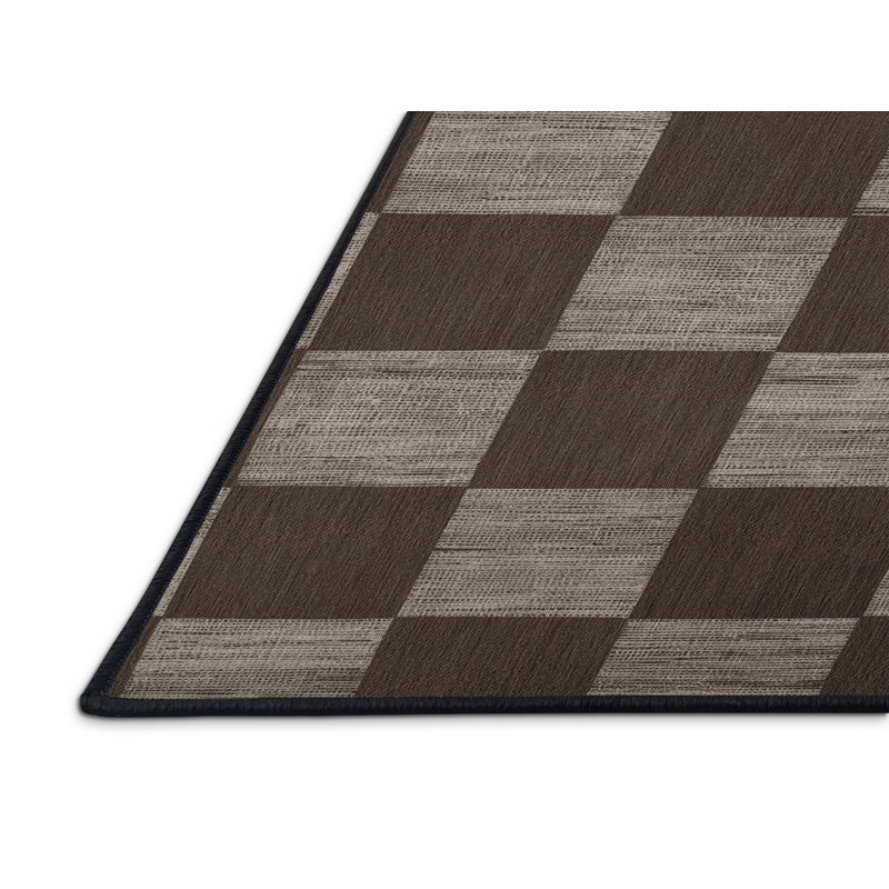 Tapis brun à carreaux lavable à la machine, Rond 5 pi