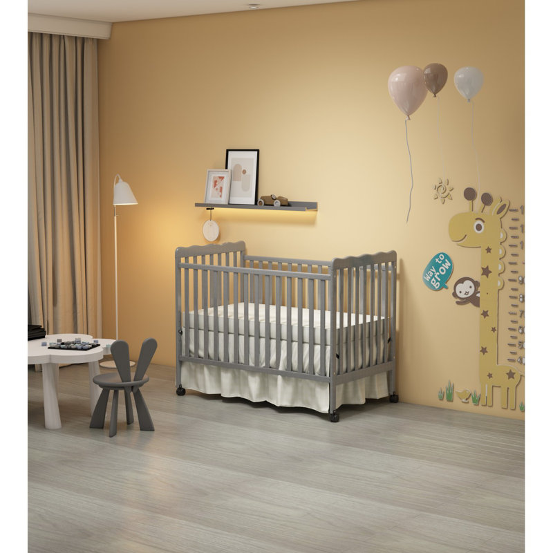 Lit de bébé convertible 3-en-1 gris orage, fabriqué en bois massif durable; finition non toxique, livré avec roues verrouillables, mobilier de chambre de bébé en bois