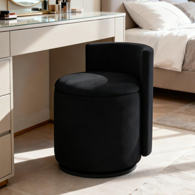 360° Swivel Vanity Stool with Storage, Velvet Round Vanity Chair with Curved Back, Accent Stool for Bedroom, Living Room, Makeup Room, Dressing Area