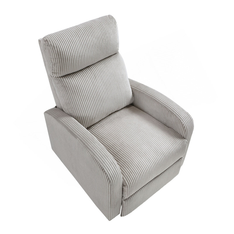 Modern Push Back Recliner Chair Soft Corduroy Upholstery Comfort Solid Wood Living Room Furniture 1Pc, Light Gray