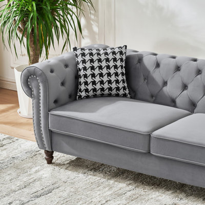 67"Chesterfield ‌Velvet Upholstery Fabric Sofa With Roll Armrest & Nailhead,Upholstered Mid Century Modern Couch,2 Seater Couch For Living Room, Office, Apartment,Blue