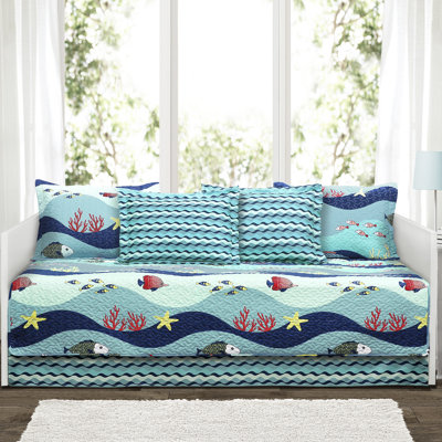 Sealife Blue Microfiber Modern & Contemporary 6 Piece Daybed Set