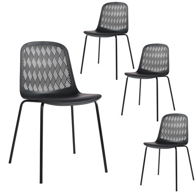 Mid Century Modern Dining Chairs with  Hollow Backrest，Metal Dining Chairs
