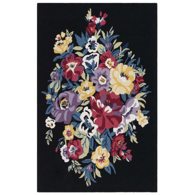 Chelsea Hand Tufted Wool/Cotton Floral Rug in Black/Rose