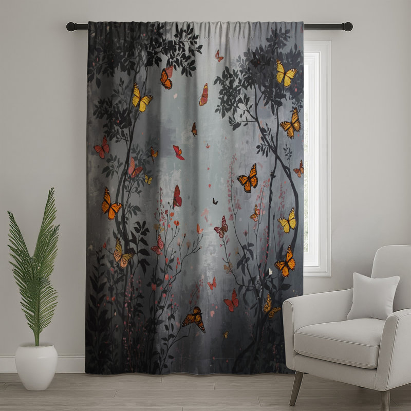Rideaux de fenêtre Butterflies In Forest, 50" x 92" - 1 Panel, Sheer