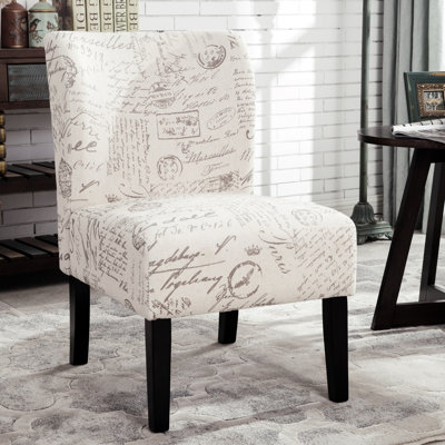 Fauteuil d'appoint sans accoudoirs Capa avec imprimé de lettres anglaises, offrant confort, durabilité et facilité d'assemblage pour une décoration intérieure élégante.