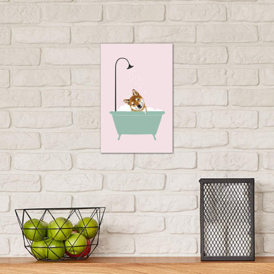 Shiba Inu Enjoying Bubble Bath by Big Nose Work - Wrapped Canvas Print