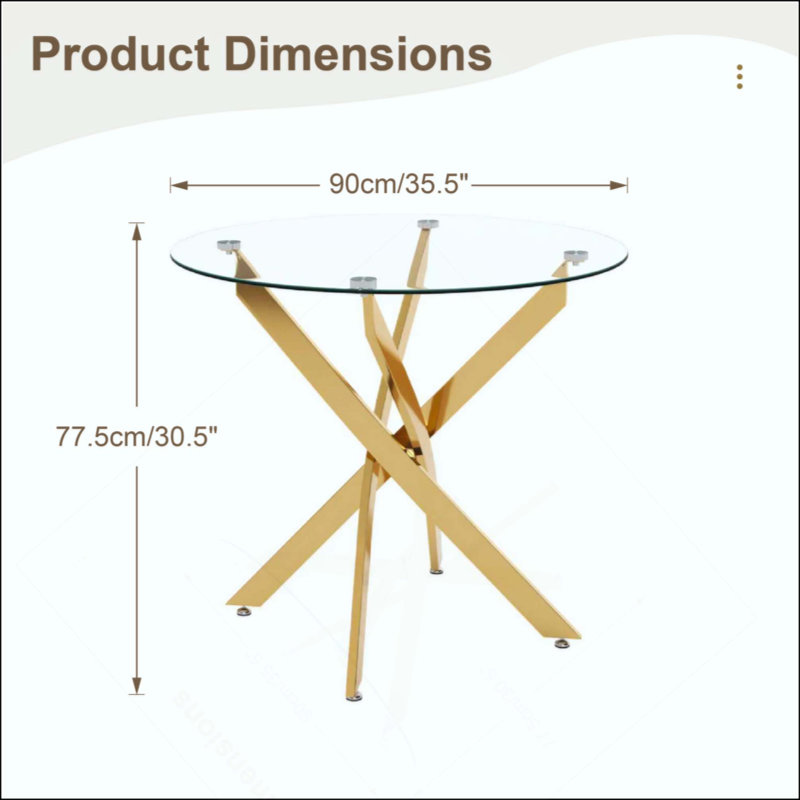 Table de salle à manger ronde, table de salle à manger en verre avec pieds, table de cuisine moderne pour la maison, salle à manger