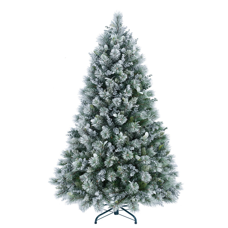 4FT Flocked Christmas Tree with Pine Needles & Eucalyptus Leaves, Not Pre-Lit