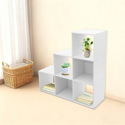 6-Cube Ladder Cube Storage Bookcase L-Shaped Corner Shelf