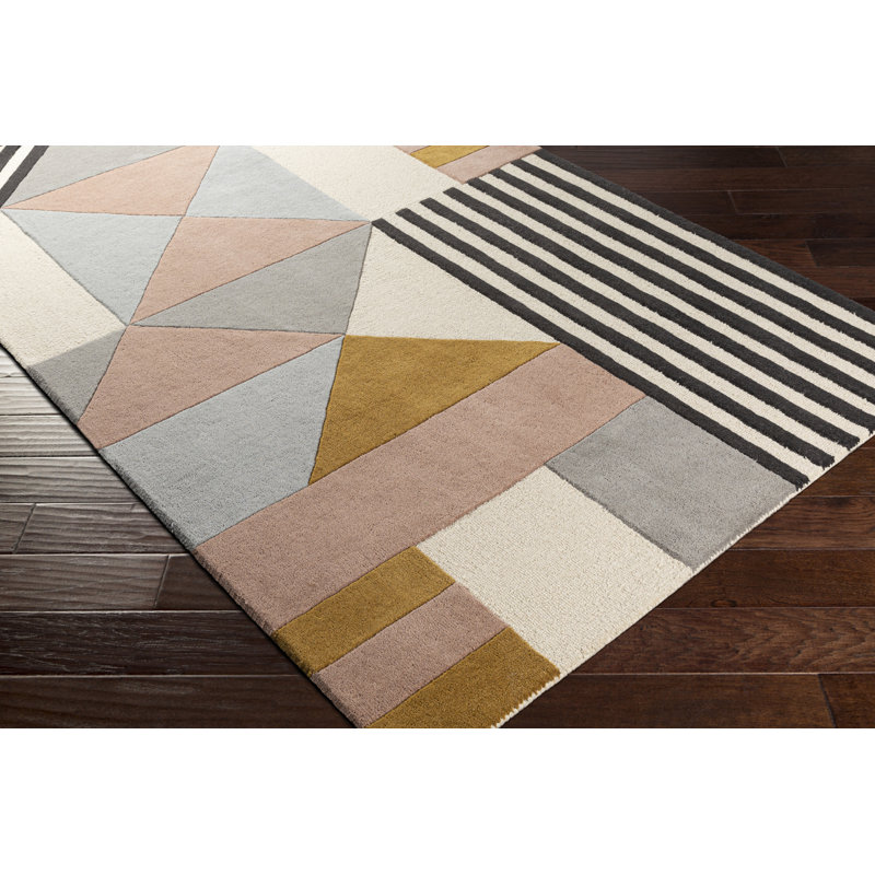 Laureate Geometric Handmade Tufted Wool Cream/Light Gray/Brown Area Rug, Rectangle 6' x 9'