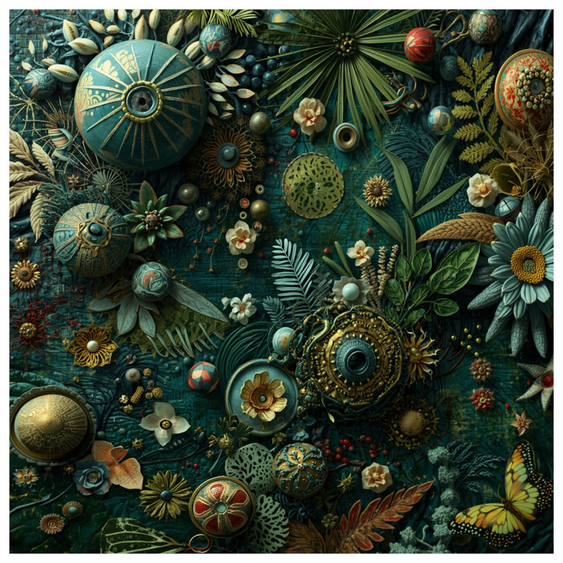 Couvertures de collage botanique complexes, L 60 po x H 80 po