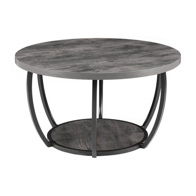 Table basse, table basse ronde moderne, bureau central en bois à 2 niveaux avec rangement ouvert, bureau d'appoint minimaliste et robuste en métal pour le salon, le bureau, facile à assembler, gris