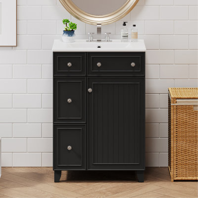 Armoire de meuble-lavabo 24 po avec lavabo en céramique, 2 tiroirs, 1 porte