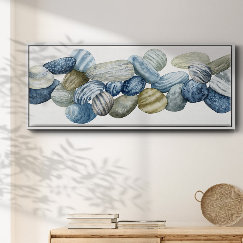 Found Pebbles III- Framed Canvas, 20" H x 50" W