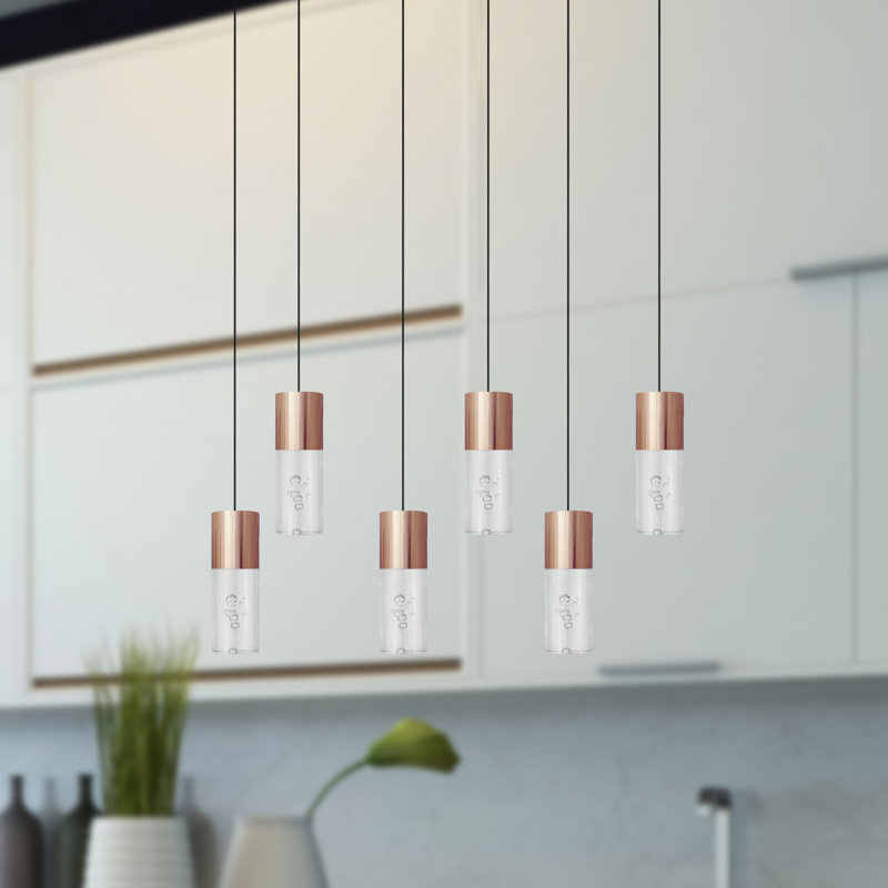 Luminaire suspendu cylindrique 6 lumières DEL Andromedae, Cuivre