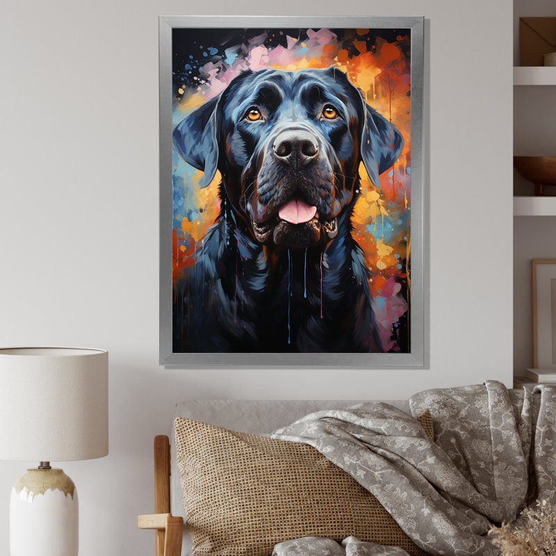 Popart Mastiff Majesty sur toile, Cadre simple argenté, H 40 po x l 30 po x P 1,5 po