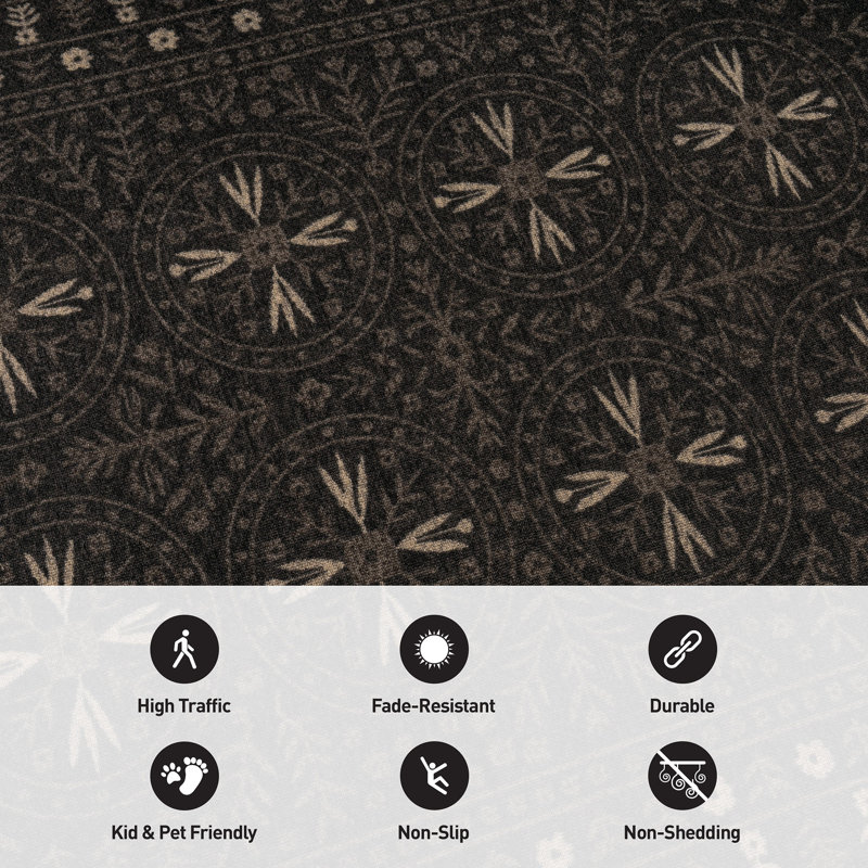 Bolkov Traditional Folk Floral Charcoal Gray Power Loomed Indoor Area Rug, Darkgray, 5'x7'
