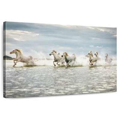 Cheval de Camargue blanc qui court dans l'océan III