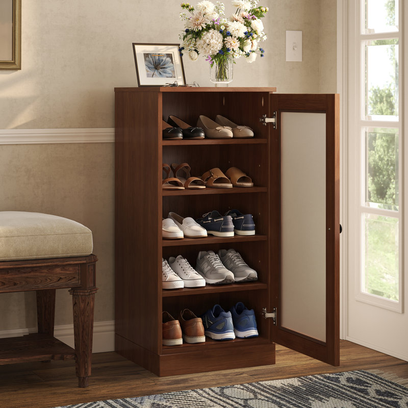 Armoire de rangement 100% en bois massif avec porte étroite en verre dépoli avec tablettes réglables, rangement empilable peu encombrant, l 16,5 po x H 35,75 po