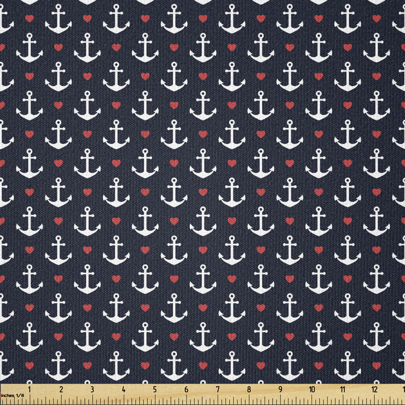 Corion White Anchors and Little Red Hearts Multi-Purpose Fabric