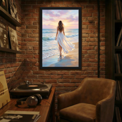 Plants & Flowers Woman In White Dress Walking On Beach At Sunset
