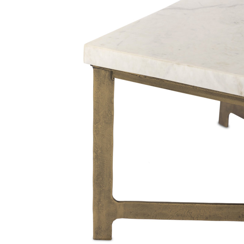 HAMMERED IRON Marble Coffee Table, White Marble Top/Black Base