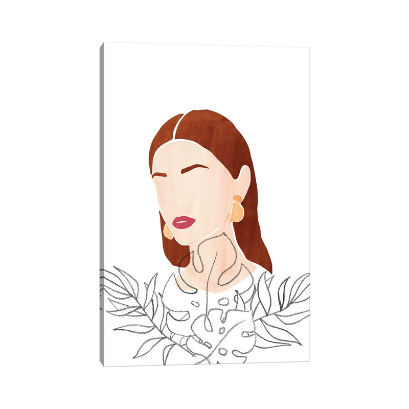 Boho Woman And Plants - Painting on Canvas, 152.4cm H x 101.6cm W x 3.81cm D, Wrapped Canvas