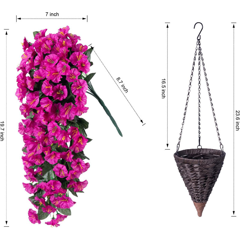 Fuchsia Silk Flower Hanging Basket Arrangement with Metal Chains