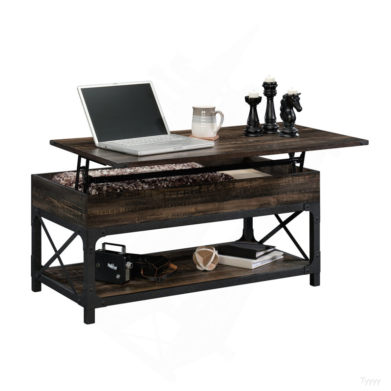 Table basse à plateau relevable, finition brune