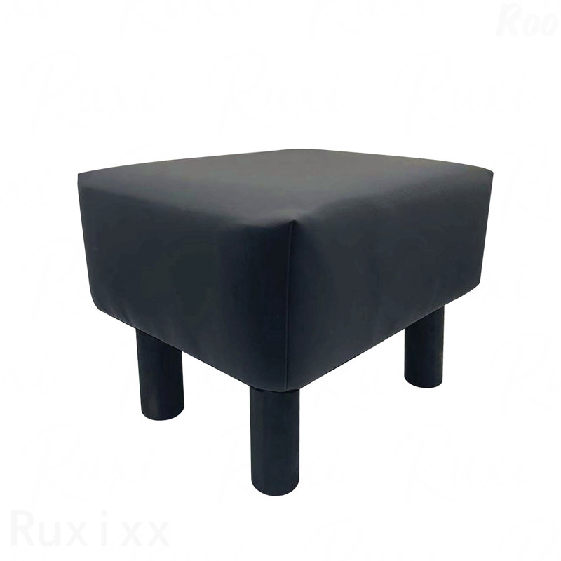 Contemporary Style Footstool Set Of 2Pc - Black Upholstered With Wooden Legs