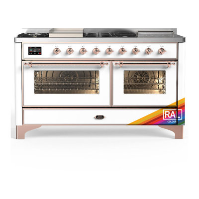 Cuisinière ILVE Majestic III Série 60 po à double combustible avec 7 brûleurs scellés, plaque de cuisson, table française (propane liquide, porte vitrée)