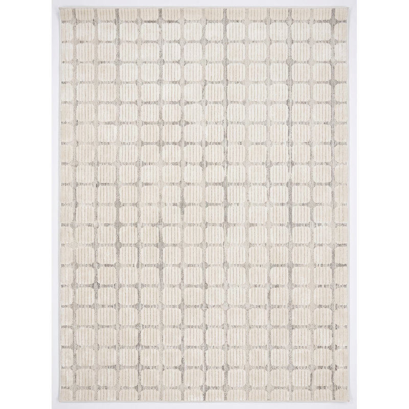 Tapis d'intérieur lavable à carreaux Seranova de Rug Branch, 122 x 183 cm, beige. Tapis moderne résistant aux taches, idéal pour le salon, la chambre à coucher, la salle à manger, la cuisine et le bureau.